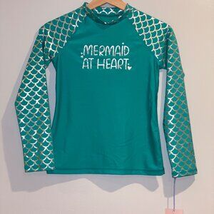 More Than Magic Mermaid at Heart Long Sleeve Swim Top Large 10 12 Girls Green